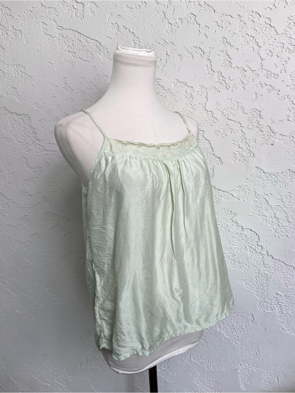 Vintage Fairycore Mint Green Satin Lace Camisole Top XL